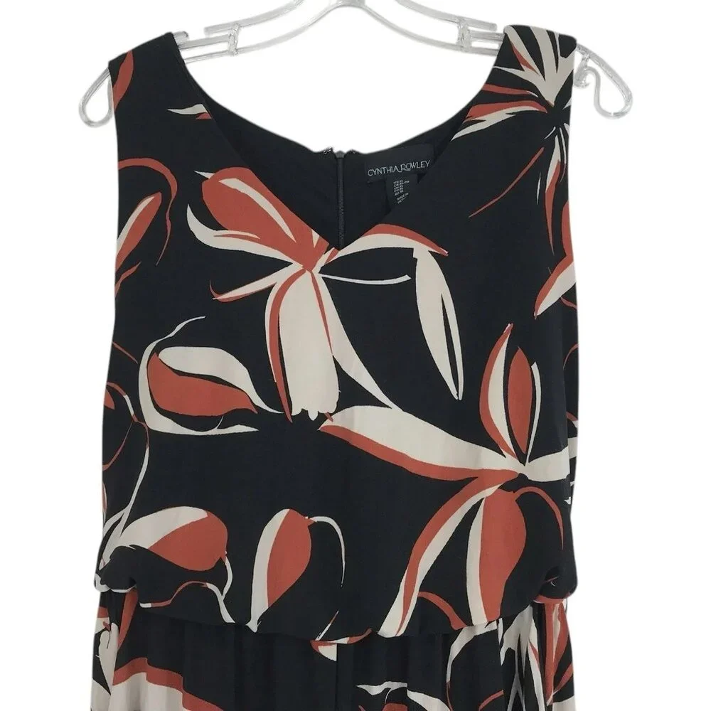 Cynthia Rowley Jumpsuit Romper Womens Size XL Black Floral Sleeveless Stretch‎ - Picture 2 of 13